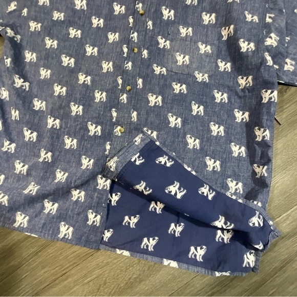 Big Dogs 100% Cotton All Over Print Blue & White Short Sleeve Button Shirt - Picture 6 of 8